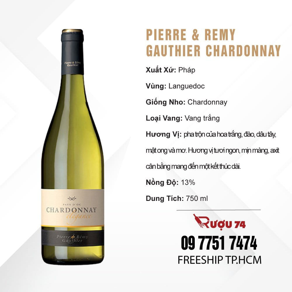 Vang trắng, vang Pháp, vang nhập khẩu chính hãng, vang nhập giá rẻ, Pierre & Remy Gauthier Chardonnay